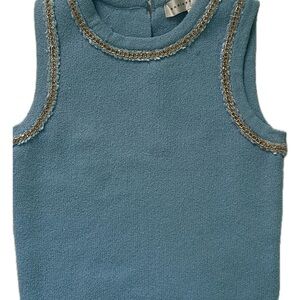 Endless Rose Sky Blue Knit Top with Gold Chain Accent